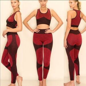 Women's Red and Black Leggings and Sports Bra set